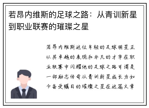 若昂内维斯的足球之路：从青训新星到职业联赛的璀璨之星