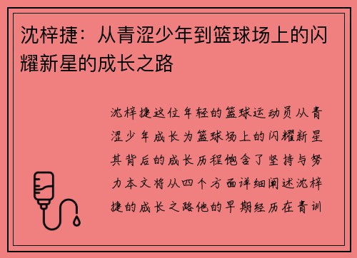 沈梓捷：从青涩少年到篮球场上的闪耀新星的成长之路