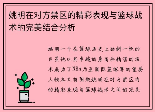 姚明在对方禁区的精彩表现与篮球战术的完美结合分析